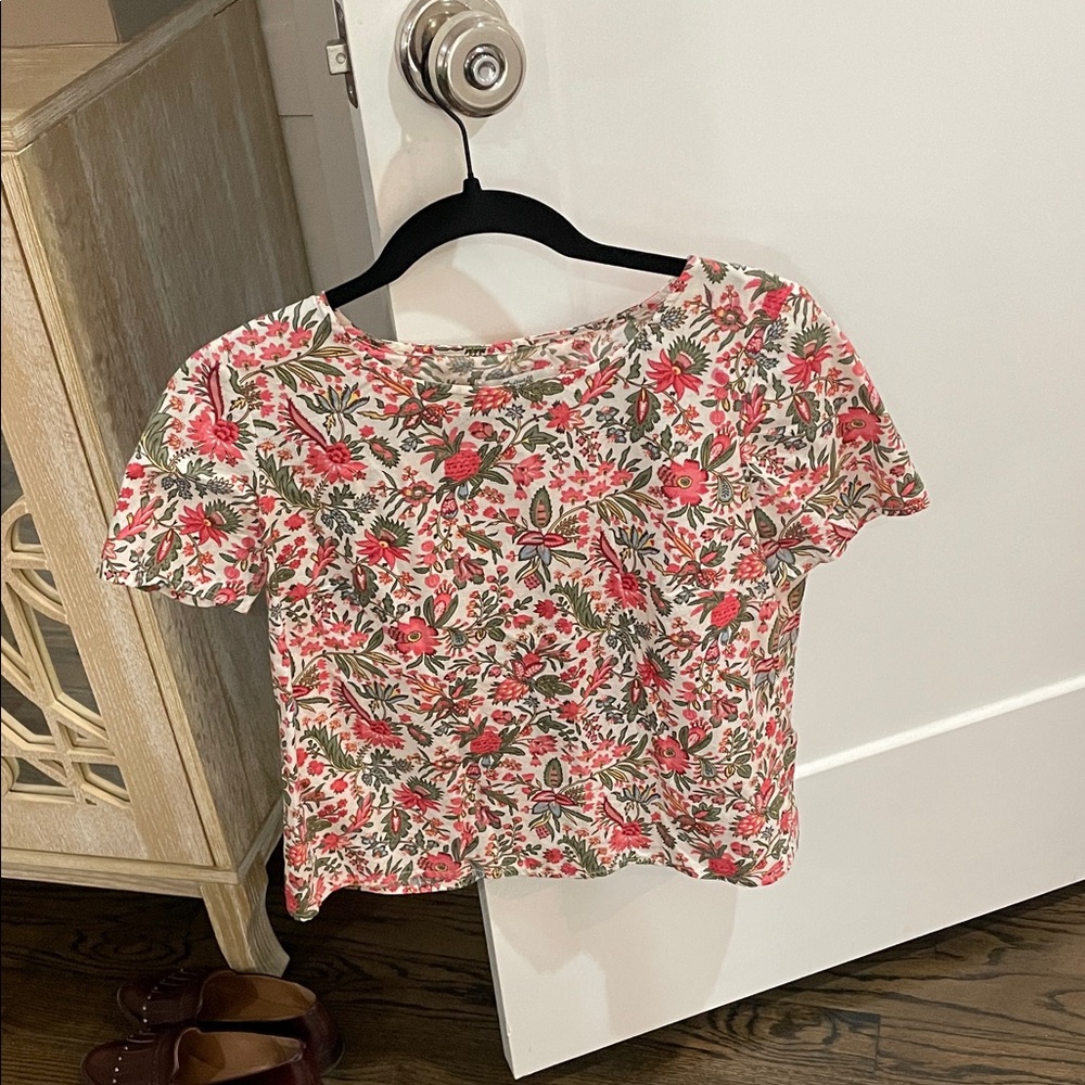 Madewell Pink and Green Floral Short Sleeve Top